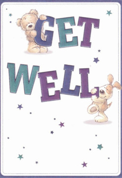 This heartfelt get well card brings to mind the vibrant, compassionate nature of Cambridge Heath. Illustrated front and centre, a dapper teddy clings to the curve of 'GET' in lively, rounded script, while a lively pup nuzzles the robust 'WELL' below-both embodying the joy and community spirit found throughout the area from Broadway Market to Vyner Street. The deep purples and refreshing teals of the letters enliven the pristine white backdrop, much like spring blooms brightening the landscape along Hackney Road. Above them, twinkling stars scatter across the scene, shimmering in soft hues that suggest little sparks of hope and friendship. The plush, tactile qualities of fur and floppy ears all but invite your touch, creating a sense of companionship much like that offered by a bouquet delivered for recovery. The entire presentation radiates gentle optimism, every detail placed just so to echo the local pride and heartfelt support that define Cambridge Heath.